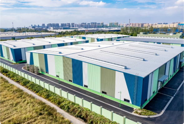 BlueScope China facility buildings with cityscape in the background