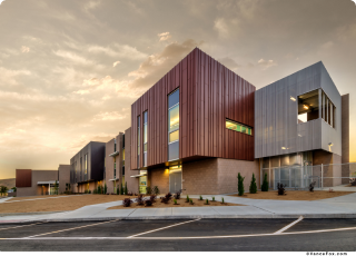 Modern Commercial building using steel in upper level