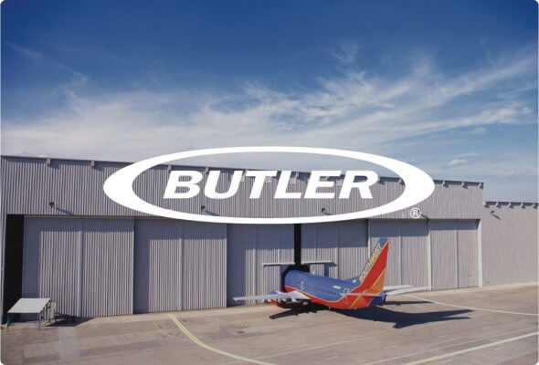 Southwest Airlines Maintenance Hangar, Dallas Love Field Airport, Dallas, Texas. Features Butler’s MR-24® standing seam roof system and Butlerib® II wall system, BUTLER Manufacturing™, USA