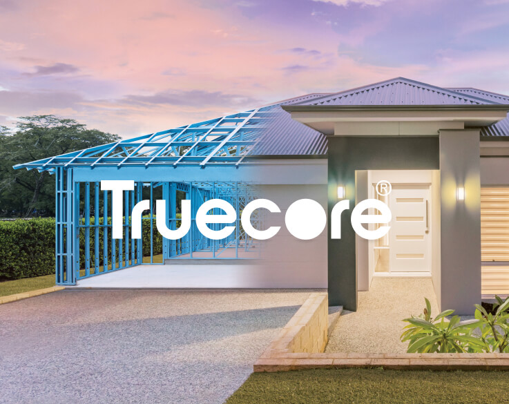 Illustrated TRUECORE(r) steel frame (left hand side of image). RHS side of image is a McDonald Jones Home.