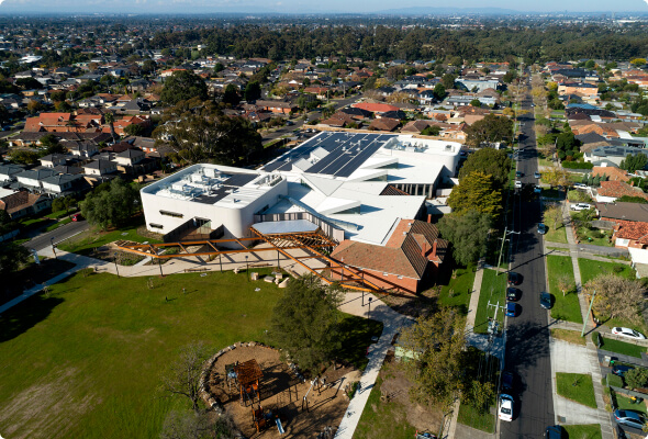 Drone photograph of Glenroy Community Hub, Melbourne