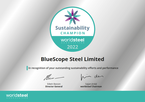 BlueScope named worldsteel sustainability champion
